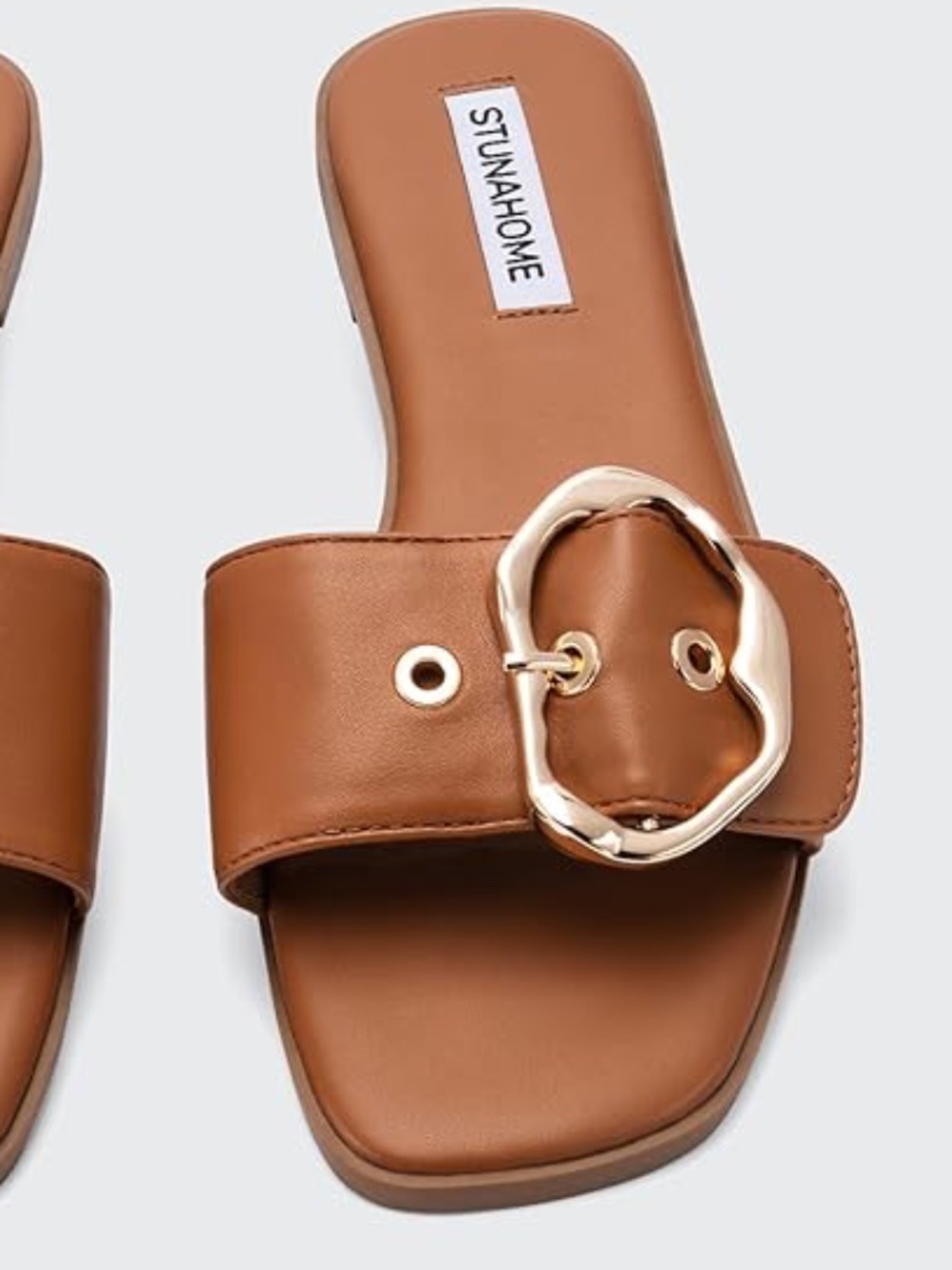 Flat Sandals Women Fashion Slides With Soft Leather Paired with Metal buckle